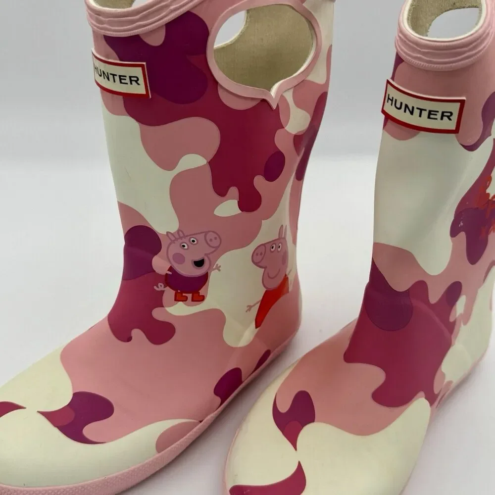 Hunter x Peppa Pig Girls Rain Boots Pink Camo Size 13/1 EU 31 VGUC